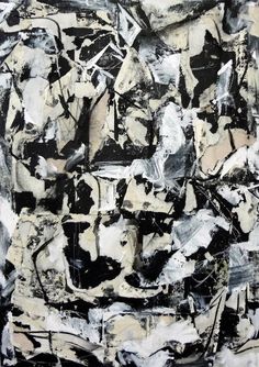 an abstract painting with black and white paint