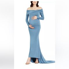 Off-The-Shoulder Long Sleeve Maternity Maxi Gown Size: Large Brand New With Tags! Your Maternity Photo Shoots, Baby Shower, And Gender Reveal Is Not Complete Without This Knockout Style. The Super Stretchy And Extremely Elegant Maternity Maxi Was Made To Be Seen And Loved. It Comes In Blue And Pink, Includes A Subtle Yet Dramatic Draping Off-The-Shoulder Neckline, And Is Complete With An Almost Gown-Like Hemline. You Are Sure To Capture A Pretty Pregnancy In This Look. Maternity Dress Floor Leng Baby Shower And Gender Reveal, Maternity Photo Shoots, Lululemon Dress, Navy Blue Maxi Dress, Floral Wrap Maxi Dress, Crushed Velvet Dress, Yellow Maxi Dress, Maternity Maxi, Maxi Gown