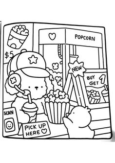 Coco Wyo Coloring, Colored Popcorn, Coco Wyo, Coloring Paper, Hello Kitty Colouring Pages, Bobbie Goods, Bear Coloring Pages, Hello Kitty Coloring, Detailed Coloring Pages