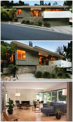 two pictures of the same house in different stages of being remodeled and updated with modern materials