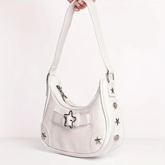 Handbags Type: Shoulder BagsMain Material: PULining Material: PolyesterClosure Type: zipper Kawaii Handbags, Y2k Star, Star Decor, Kawaii Bags, Retro Handbags, Handbag Pattern, Baguette Bag, Y2k Style, White Bag