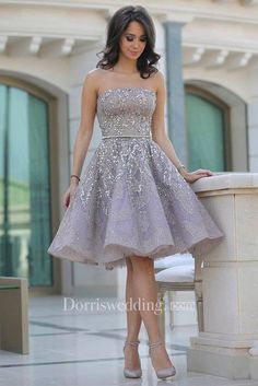 A-line Sleeveless Sequins Strapless Knee-length Homecoming Dress Gaun Koktail, Strapless Homecoming Dresses, Strapless Organza, Backless Homecoming Dresses, 파티 드레스, Sequin Formal Dress, فستان سهرة, Dress Chiffon, Short Prom