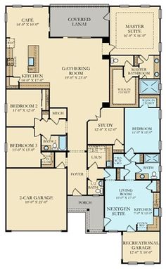 the floor plan for a home with two master suites and one living room on each side