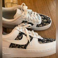 Worn Once - Basically Brand New - Dior Craze Nike Air Force Sneakers - Size 7.5 Designer White Nike Custom Sneakers, Nike Designer Sneakers With Round Toe, Dior Air Force, Air Force Custom, Air Dior, Air Force 1 Nike, Artistic Shoes, Air Force 1 Sneakers, Nike Air Women