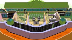 an artist's rendering of the inside of a building with green roof and walls