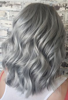 Dark Gray Hair With Silver Highlights, Silver Medium Hair, Dyed Gray Hair Silver, Bluish Silver Hair, Pastel Grey Hair, Bright Silver Hair, Light Grey Hair Color, Silver White Hair Color, Dyed Silver Hair