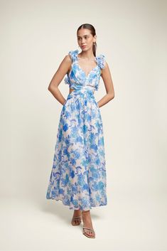 Miya Maxi Dress – lakeyo White Floral Maxi Dress, Formal Wedding Guests, Wool Winter Coat, Summer Soiree, Winter Pants, Blue And White Floral, Winter Tops, Maxi Dress Blue, Formal Wedding