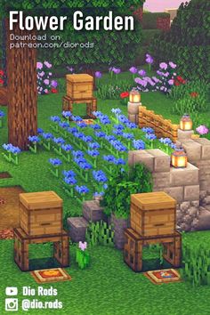 A very cute and simple flower bed for your minecraft garden, with a stone wall and some beehives! Hope this serves as inspiration for you all! Find more cool desings on my Instagram! Download this on my Patreon 🙌💛 Minecraft Cottagecore Bee Farm, Minecraft Bee Nest Ideas, Cute Beehive Minecraft, Minecraft Beehive Design, Minecraft Raised Garden, Minecraft Homestead Ideas, Minecraft Building Ideas Beehive, Minecraft Yard Ideas Design, Minecraft House With Garden