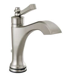 a brushed steel faucet with an angled spout