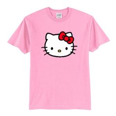 a pink t - shirt with an image of a hello kitty on the front and side