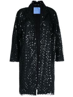 black silk sequin embellishment notched lapels open front three-quarter length sleeves straight hem Chic Sequined Evening Outerwear, Chic Sequined Outerwear For Evening, Luxury Spring Party Outerwear, Luxury Long Sleeve Sequined Outerwear, Glamorous Sequin Outerwear For Evening, Glamorous Sequined Evening Outerwear, Evening Outerwear With Contrast Sequin And Long Sleeves, Evening Long Sleeve Outerwear With Contrast Sequin, Spring Formal Sequined Outerwear