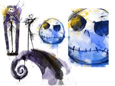 watercolor and ink drawings of jack skellingy, jack - o'- lantern and the pumpkin