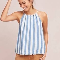 Nwt Anthropologie Maeve Womens Striped Halter Tank Top Sleeveless Size S Blue Description: Condition: New With Tags Brand: Maeve Size: S Color: Blue/White Striped Raw Hem Lightweight Sleeveless Halter Neck Imported Light Blue Cotton Sleeveless Camisole, Casual Light Blue Spaghetti Strap Tank Top, Casual Light Blue Tank Top With Spaghetti Straps, Chic Cotton Cami Halter Top, Chic Cotton Camisole Halter Top, Chic Cotton Halter Camisole Top, Light Blue Sleeveless Casual Camisole, White Halter Neck Camisole Casual Style, White Halter Neck Camisole