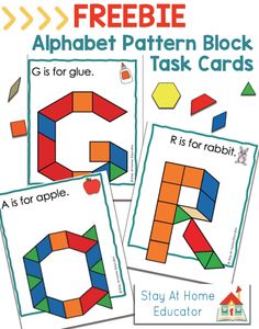 three freebie alphabet pattern block task cards