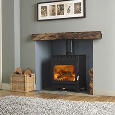 a wood burning stove in a living room