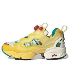 Introducing the Adidas ZX Fury – a hybrid sneaker that blends the best of both the Adidas ZX 8000 and Reebok Instapump Fury. This Spring Yellow edition is sure to turn heads with its vibrant hue, inflatable cage, and red pump button.Cut-out detailing in the quarter panel reveals adidas’ translucent three stripes in EQT Green, while a modified version of the iconic ZX heel counter delivers rearfoot stability. The well-cushioned EVA midsole provides plenty of comfort and support, and the rubber outsole ensures good traction on a variety of surfaces. Adidas Custom Sneakers With Translucent Outsole For Streetwear, Adidas Custom Sneakers For Streetwear With Translucent Outsole, Adidas Running Shoes With Vibram Sole For Streetwear, Dynamic Yellow Sneakers With Boost Midsole, Yellow Urban Sneakers For Light Sports, Urban Yellow Sneakers For Light Sports, Yellow Custom Sneakers With Translucent Outsole For Sports, Adidas Low-top Sneakers With Vibram Sole, Dynamic Yellow Low-top Sneakers