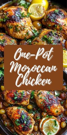 one pot moroccan chicken with lemons and garnishes