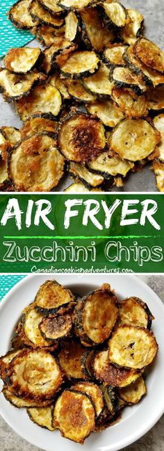 air fryer zucchini chips on a white plate