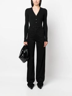 ANDREĀDAMO long-sleeve ribbed-knit Bodysuit - Farfetch Ribbed Bodysuit For Workwear, Ribbed Knit Bodysuit, Sweatpants Shorts, Bodysuit Black, Knit Bodysuit, Blazer Vest, Short Leggings, Knitwear Cardigan, Black Rib