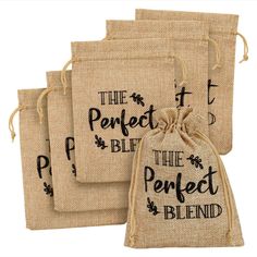 Sparkle And Bash 30 Pack Small Burlap Gift Bags With Drawstring For Wedding Party Favors, Jewelry, The Perfect Blend, 5 X 7 In Burlap Wedding Favor Bags, Burlap Wedding Favors, Coffee Bridal Shower, Diy Coffee Bar, Burlap Gift Bags, Craft Fairs Booth, Bridal Shower Tables, Burlap Bags, Cursive Font