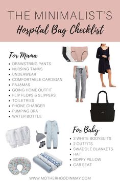 the minimalist's hospital bag checklist for moms and babys info sheet