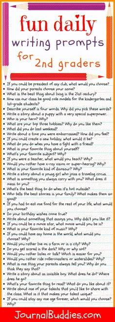 an orange and red poster with the words fun daily writing prompts for 2nd grade students