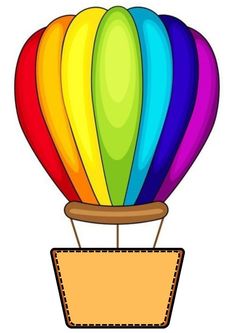 a colorful hot air balloon flying in the sky with a blank sign below it that says,