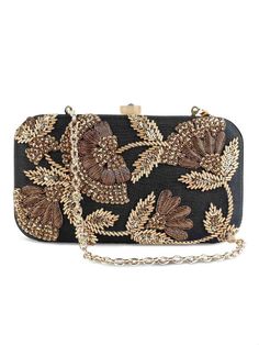 Black Is Black Zardosi Clutch Bag By The Purple Sack now available at Trendroots Festive Clutch With Floral Embroidery, Embroidered Evening Clutch Shoulder Bag, Formal Clutch With Floral Embroidery, Embroidered Black Evening Bag For Events, Black Embroidered Evening Bag For Events, Black Embroidered Rectangular Pouch, Embroidered Rectangular Formal Clutch, Embroidered Evening Clutch Bag, Formal Embroidered Rectangular Clutch