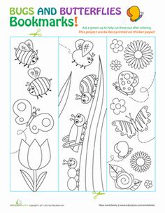 bugs and butterflies bookmarks for children to color on the page, with pictures of them