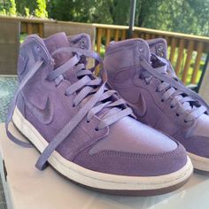 Only Worn Once - Practically Brand New. In Great Condition. Purple Leather Lace-up Jordan Shoes, Purple Leather Jordan Shoes With Round Toe, Purple Suede Sneakers With Round Toe, Purple Suede Lace-up Sneakers, Jordan 100, Jordan 1 Mid White, Yellow Sneakers, Blue Jordans, Jordan 11 Retro Low