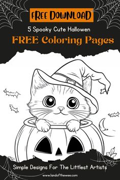 a coloring page for halloween with a cat in a pumpkin costume and the words free printable