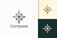 the compass logo is shown in three different colors