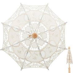 Description Are you still looking for unique decoration for bride wedding photo prop? Then, you must not miss our lace umbrella, which is made of wood and cotton cloth material, elegant and can serve you for a lasting time. Great for wedding, pageant, dress up, cosplay, photo shoot, concert, stage performance, costume party, birthday party, home decoration, etc. Features -Color:Beige -Material:Cotton cloth,wood -Size:30.00X30.00X26.00cm/11.79X11.79X10.22in - Elegant and nobility: Lace umbrellas Bridal Umbrella, Umbrella Craft, Wedding Photography Props, Parasol Wedding, Lace Umbrella, Lace Parasol, White Umbrella, Battenburg Lace, Vintage Umbrella