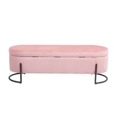 a pink bench sitting on top of a metal stand