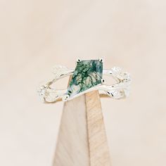 "Artemis on the Vine" is a branch-style moss agate women's engagement ring with diamond and leaf accents. One-of-a-kind rings! Wed Rings, Dream Things, Forest Party, Moss Agate Engagement Ring, Staghead Designs, Future Engagement Rings, Agate Engagement Ring, Moss Agate Ring, Ring With Diamond