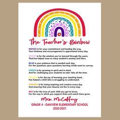 the teacher's rainbow poster is shown