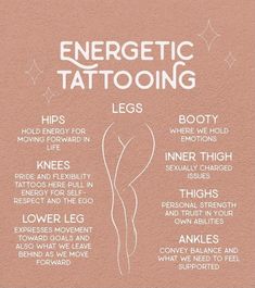 an info sheet with the words energetic tattooing on it's side and description