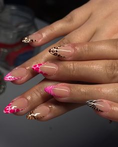 NEVA HAD A WHAT🗣️🗣️🗣️🗣️🗣️🗣️ - - - - - - #gelx #gelxnails #nailinspo#nailinspiration #pink#pinknails #animalprint #summer #summernails #detroit Cool Gel X Nails, Opposite Color Nails On Each Hand, Sculpted Nail Art, Cute French Tip Ideas, Pink Nails Simple Design, Beginner Nail Designs Step By Step, Cool Nails Acrylic, Square Short Nails Ideas, Cute Nails For Short Nails