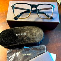 Tom Ford Prescription Eyewear -Gently Used -Style #: Ft5351 -Color: 050 -Size: 54 Rx Eyeglasses Optical Frame -Made In Italy -Gorgeous Acetate And Metal Frame With A Black And Tan Ombr Gradient On The Front. -Comes With All Original Packaging (Case, Box, Authenticity Card, And Microfiber Cleaning Cloth) -Does Not Come With Lenses. Men's Toms, Prescription Eyewear, Microfiber Cleaning Cloths, Optical Frames, Glasses Accessories, Black Tan, Cleaning Cloth, Black And Tan, Tom Ford