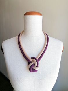 "Plum Violet Minimalist Necklace,Textile Unique Multicolor Pendant Necklace for Women,Colored Jewelry,Statement Necklace,Eco-Friendly Jewels,Cotton Anniversary Gift,Knotted Fiber Necklace,Gift for Friend. Colorful, Light, Soft and Cool... Perfect to make your outfit more exciting! AVAILABLE IN 4 SIZES CREATED AND MADE  IN SWEDEN BY ME. This model is color: \"BLACKBERRY & SAND\" NECKLACE JULIE SIZES: Please remember, all necklaces are made to order and are handmade by me, so measurements may vary Violet Minimalist, Chunky Macrame, Woven Choker, Beige Necklace, Sand Necklace, Macrame Jewellery, Colored Jewelry, Fiber Necklace, Necklace Model