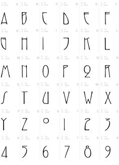 an old english alphabet with all the letters and numbers in black on a white background