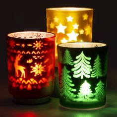 PRICES MAY VARY. ✨Charming Candlelight：When you ignite the tea wax inside, the candlelight shines through the frosted glass and reflects the charming colorful light. The soft lighting creates a warm and romantic atmosphere for you and your family in christmas ✨Best Christmas Decoration: Tea lights are colored with classic green, red and yellow, with classic Christmas patterns such as elk, Christmas tree,stars, etc. Definitely the perfect decoration for Christmas ✨Handmade: The candle holders are Christmas Candleholders, Stars Designs, Centerpieces Party, Glass Votive Candle Holders, Christmas Tree Star, Fun Christmas Decorations, Christmas Candle Holders, Candle Jar, Holiday Candles