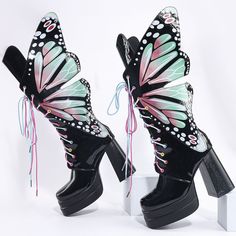 2024 Spring Autumn New Colorful Butterfly Ninja CyberY2k Goth Sexy Boots Cosplay Plarform High Heel Drag Queen Outfits, Clothing Design Sketches, Drag Queens, Zipper Boots, Casual Heels, 영감을 주는 캐릭터, Really Cute Outfits, Pretty Shoes, Calf Boots