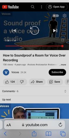 an iphone screen with the sound pro app on it's left side, showing how to record a room for voice over recording