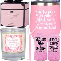 a candle, mitts, and gift box for someone who is in love with her