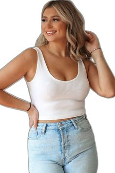 Trendy Ribbed Knit Top For Day Out, Sleeveless Ribbed Stretch Crop Top, Ribbed Sleeveless Stretch Crop Top, Stretch Ribbed Sleeveless Crop Top, Summer Ribbed Stretch Tank Top, Ribbed Stretch Tank Top For Summer, Summer Stretch Ribbed Tank Top, Casual Ribbed Sleeveless Top, Trendy Ribbed Sleeveless Tank Top