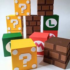 several different colored blocks with question marks on them