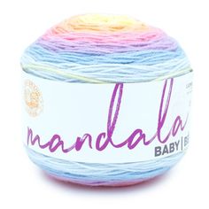 a ball of yarn that is multicolored and has the word mandala on it