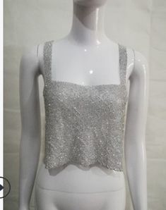 Top "Crystals"-Tops-Pisani Maura-Silver-One Size-Pisani Maura Crop Top Camisole, Queen Outfit, Mesh Tops, Stunning Tops, Dance Shirts, Backless Top, Cami Crop Top, Solid Clothes, Tank Top Cami