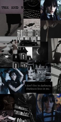 a collage of black and white images with text that reads i don't live in darkness, darkness lives in me